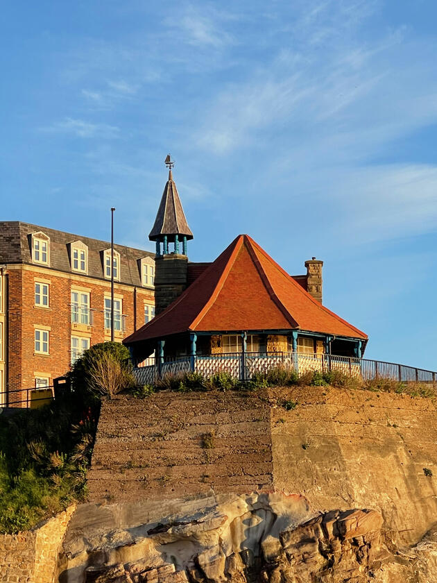 Watch House on cliff View of Watch House on its cliff with apartment block behnd