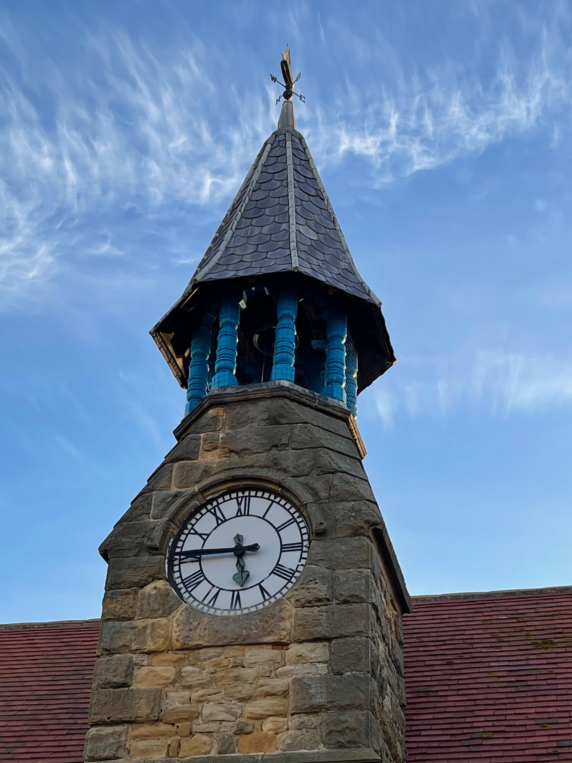 A closeup of the Watch House's clock face.